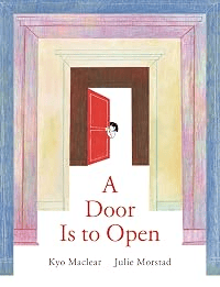 Book cover for A Door Is to Open.
A child peers out from behind a red door. In front of the door is another door, and another door, and another door.